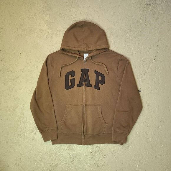 Other - Retro 'GAP' brown zip-up hoodie sweatshirt men's L